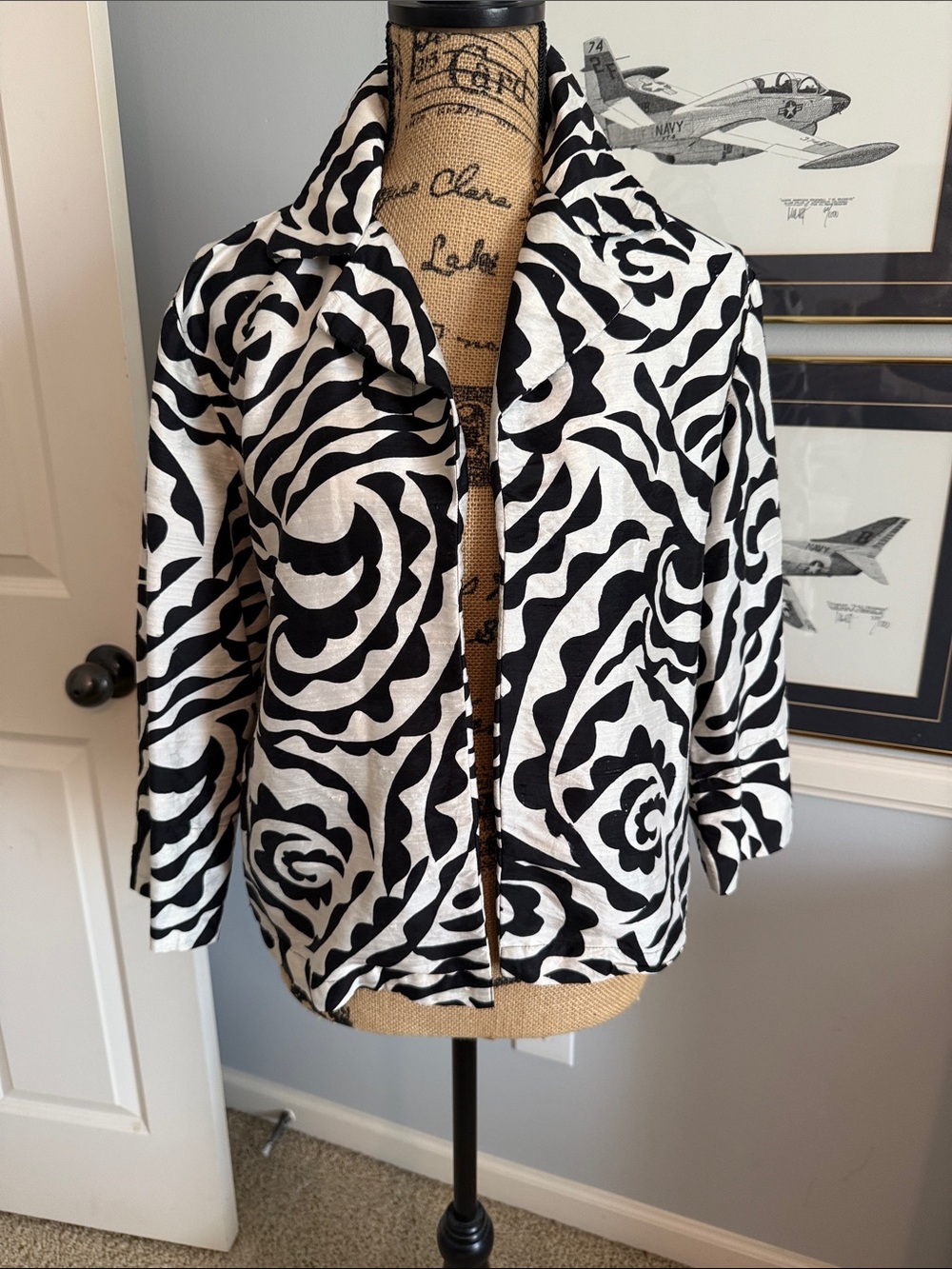 Chico's Black and White Swirl Print Jacket